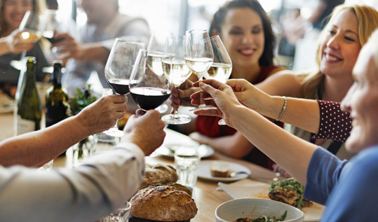 Group of young people toasting.