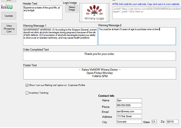 VinNOW software screen capture illustrating product tracking.